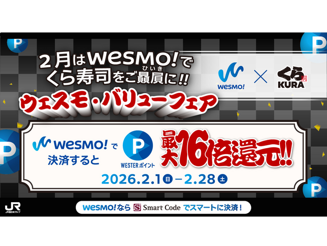 WESTERポイント16倍還元！「くら寿司をご贔屓に!! ウェスモバリューフェア」を2月1日（日）から開催します