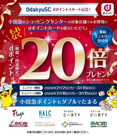 「小田急のショッピングセンターdポイントスタート記念！もれなく20倍キャンペーン」を開催！