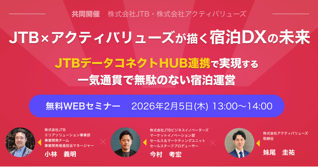 JTB×アクティバリューズ、宿泊DXの未来を語る無料WEBセミナーを開催