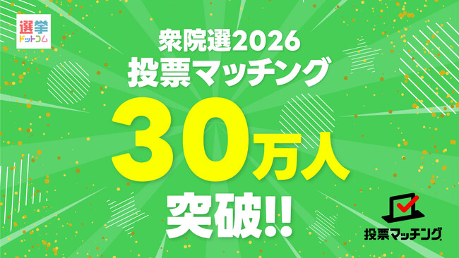 第51回衆議院議員選挙（2月8日投票）投票マッチングが、選挙ドットコム史上最速で利用者数30万人を突破！！