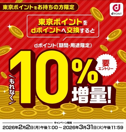 「東京ポイントからdポイントへの交換で＋10％もらえるキャンペーン」を開催！
