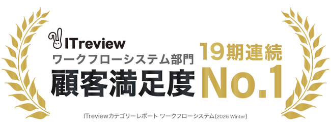 コラボフローが、19期連続で顧客満足度No.1に選出。「ITreviewカテゴリーレポート 2026 Winter ワークフローシステム部門」で