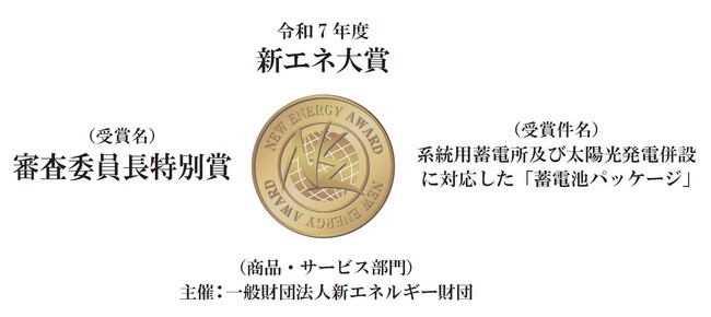 【ダイヘン】「蓄電池パッケージ」が令和7年度新エネ大賞の「審査委員長特別賞」を受賞