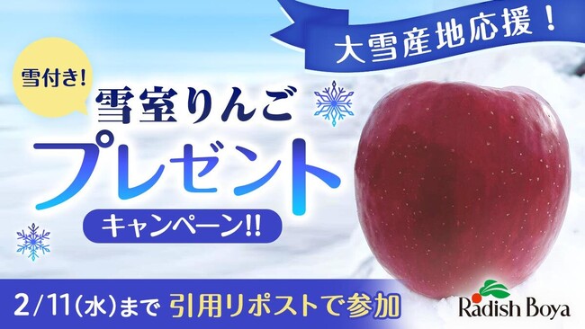 【らでぃっしゅぼーや】秋はクマ、冬は寒波・豪雪被害に遭う青森りんご生産地　雪にりんごを詰めたギフト企画でSNSを通じ産地への応援メッセージを募集 (1/30～)