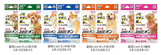 愛犬・愛猫のノミ・マダニ・蚊の対策をより身近に。　　　　　　『薬用ショットオン』選びやすさを追求した新パッケージで登場。