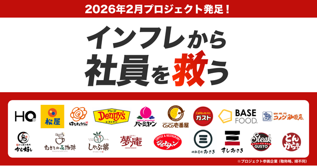 『インフレから社員を救うプロジェクト』発足、「HQ」「松屋」「デニーズ」「BASE FOOD」などが参画