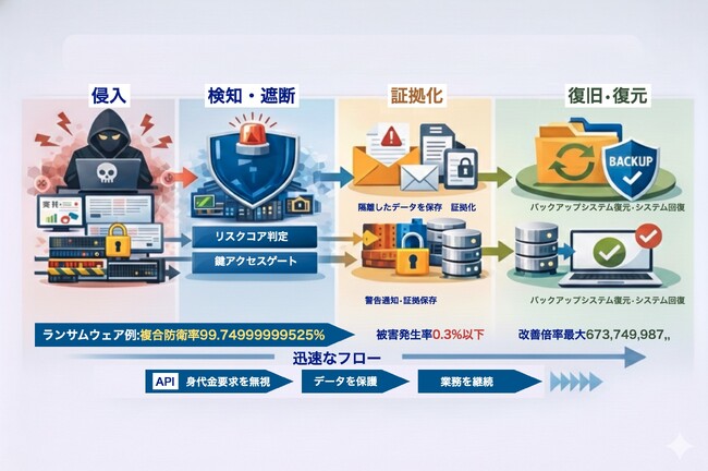 世界初級※セキュリティ複数複合特許権理論を発明。ランサムウェアやサーバー攻撃等が防衛率99%・被害額発生確率0.3%以下に73攻撃指標で防衛率99%以上／被害額発生確率0.3%以下を目標化として可能に
