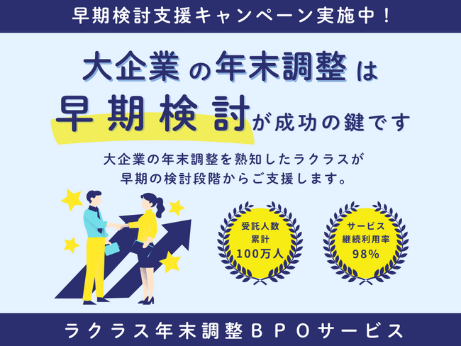 大企業向け『ラクラス年末調整BPOサービス』2026年度の受付を開始しました。早期検討支援キャンペーン実施中！