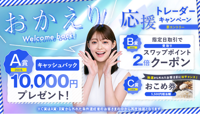 取引再開は今がチャンス！「第3弾！ウェルカムバック！おかえりトレーダー応援キャンペーン」のお知らせ