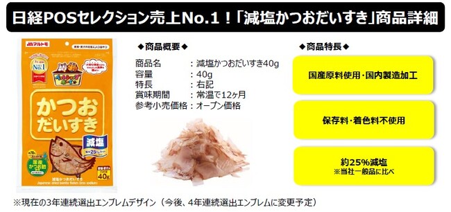 マルトモのペット用おやつ「減塩かつおだいすき」が「日経POSセレクション売上No.1」に4年連続選出！