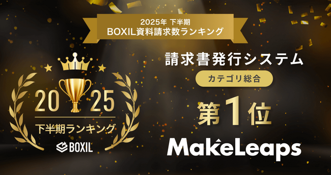 クラウド型請求管理サービスMakeLeaps「2025年下半期 BOXIL資料請求数ランキング」 請求書発行システム 総合1位に選出