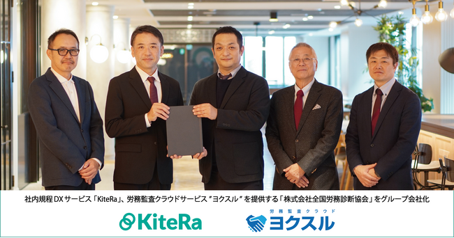 社内規程DXサービス「KiteRa」、労務監査クラウドサービス”ヨクスル”を提供する「株式会社全国労務診断協会」をグループ会社化