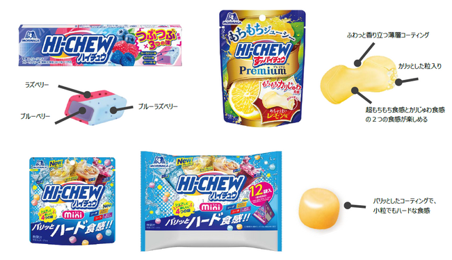 つぶつぶ食感×３つの味「ハイチュウ＜つぶつぶベリーミックス＞」もちもち×カリじゅわ食感「すッパイチュウプレミアム＜レモン＞」２月17日新発売 パリッとハード食感 「ハイチュウミニ」2月中旬リニューアル