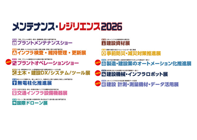 「メンテナンス・レジリエンス2026」出展者募集／「計測・測量」「オートメーション」「ロボット」「プラントオペレーション」関連展示会を新設