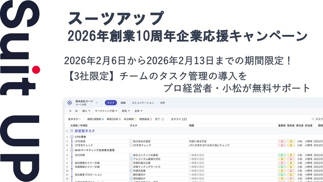 AIタスク管理・プロジェクト管理ツール「スーツアップ」、2026年創業10周年企業応援キャンペーン