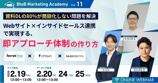 ベーシック、2月19日（木）12時よりBtoBマーケティングアカデミー vol.11「Webサイト×インサイドセールス連携で実現する、即アプローチ体制の作り方」を開催