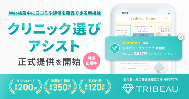 【トリビュー】「クリニック選びアシスト」機能の特許を出願し、正式提供を開始