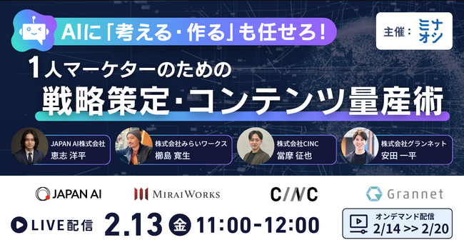 じげんが運営する、BtoBサービス比較メディア『ミナオシ』が、1人マーケターのための戦略策定・コンテンツ量産術をテーマに無料オンラインセミナーを開催