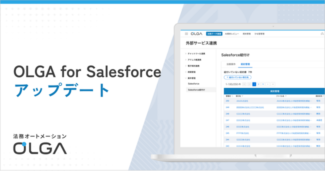 法務部と事業部の連携強化に！「OLGA for Salesforce」、Salesforce画面上で締結済み契約書や関連資料の確認が可能に