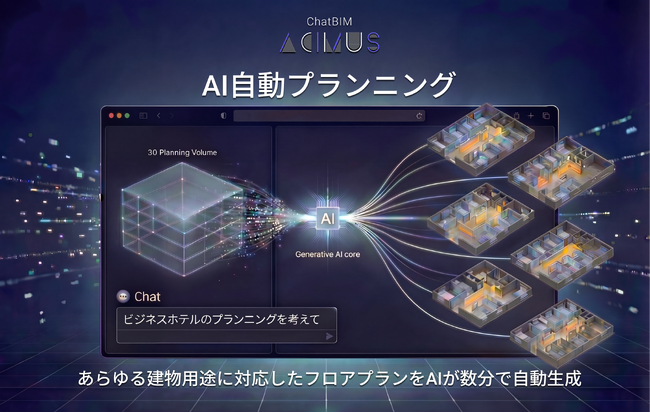 【生成AI×LiteBIM】建設DXを支援するChatBIM「ACIMUS」、建物用途を問わずフロアプラン（間取り）をAIが数分で自動提案する新機能「AI自動プランニング」を発表