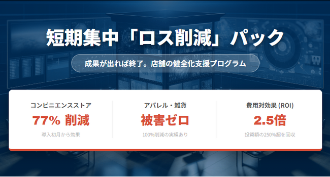 「おかげで万引きがなくなり、解約を」―― 顧客の声を製品化。『短期集中「ロス削減」パック』提供開始