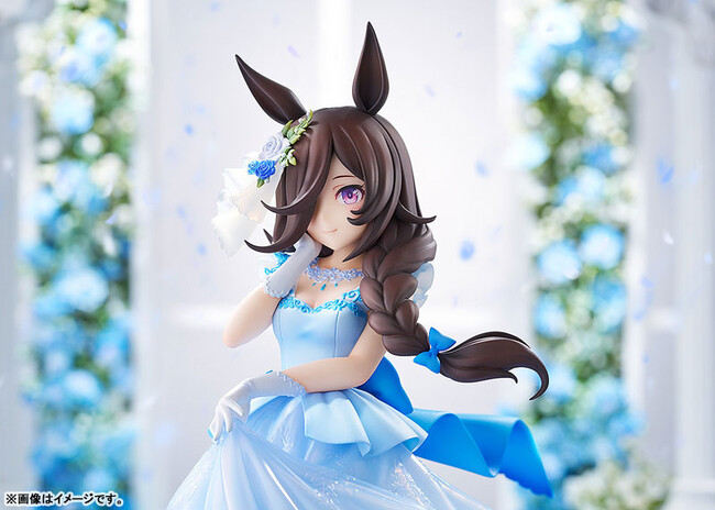 ゲーム『ウマ娘 プリティーダービー』より、内気で心優しいウマ娘「ライスシャワー」が、ウェディングドレス姿でフィギュア化。