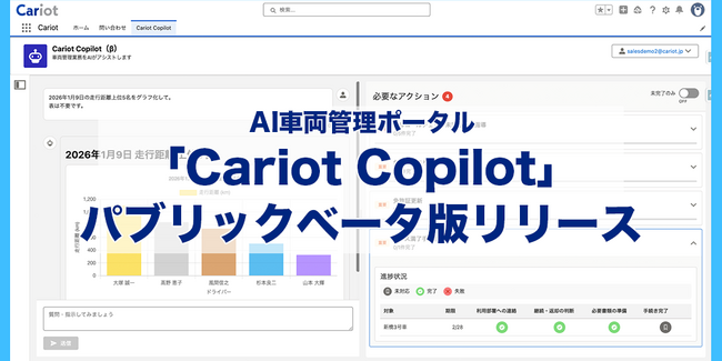 株式会社キャリオット、新機能を搭載したAI車両管理ポータル「Cariot Copilot」のパブリックベータ版を公開