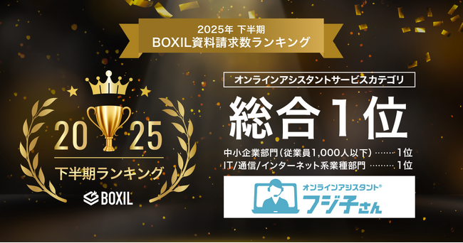 オンラインアシスタント(R)「フジ子さん」が「2025年下半期 BOXIL資料請求数ランキング」 オンラインアシスタントサービスカテゴリ総合1位に選出