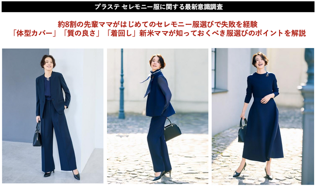 【最新セレモニー服事情を全国500人の先輩ママに調査】約8割の先輩ママがはじめてのセレモニー服選びで失敗を経験 「体型カバー」「質の良さ」「着回し」新米ママが知るべき服選びのポイントを解説