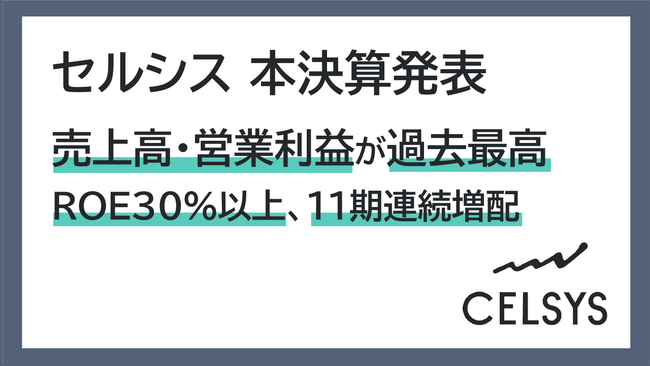 セルシス 2025年 本決算発表、売上高・営業利益が過去最高を更新　ROE30%以上達成、11期連続増配