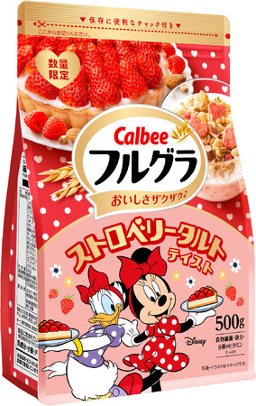 ディズニーデザイン第3弾はミニーマウスとデイジーダック！いちごをつかったハート型のトッピングで見た目も楽しい『フルグラ(R) ストロベリータルトテイスト』