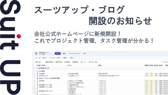 AIタスク管理・プロジェクト管理ツール「スーツアップ」、会社公式ホームページにスーツアップ・ブログを開設！