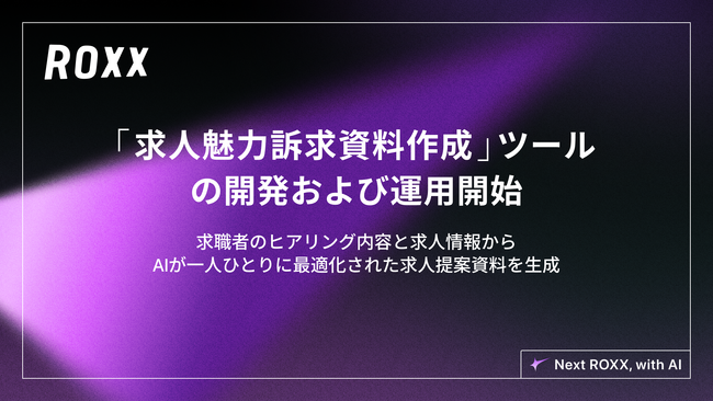 【ROXX】AIによるパーソナル求人説明補助プロダクト「求人魅力訴求資料作成」ツールの開発および運用開始に関するお知らせ