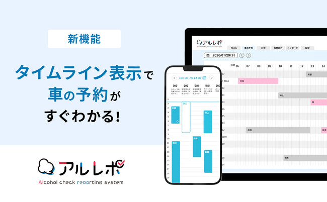 「いつ空いている？」を社内で共有。「アルコールチェック」と一緒に、社用車の「予約管理」を実現。