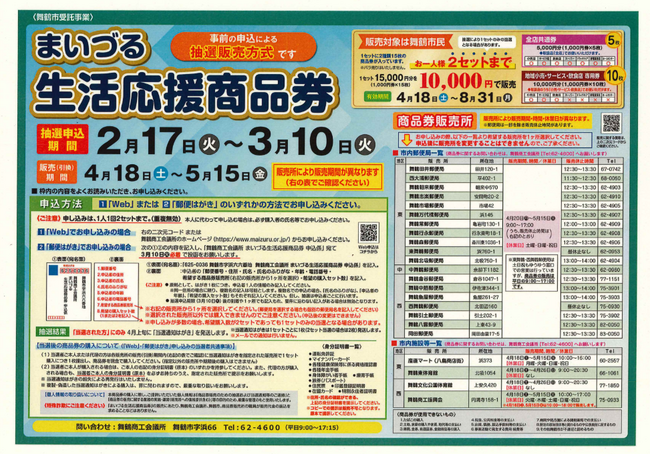 舞鶴市、物価高騰対策として市内店舗で使える商品券の抽選販売を実施