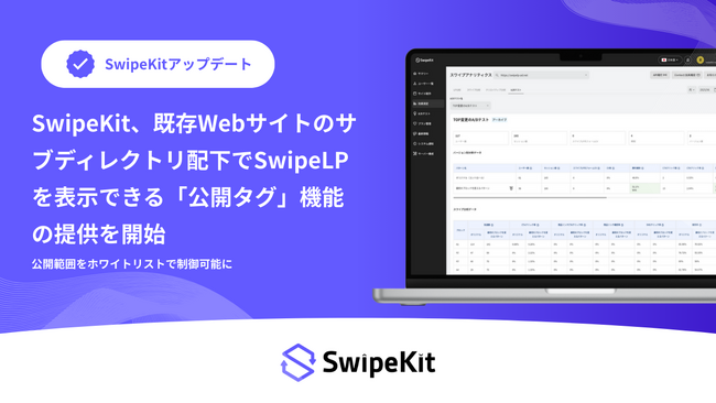 スワイプ型LP制作ツール「SwipeKit」、既存Webサイトのサブディレクトリ配下でSwipeLPを表示できる「公開タグ」機能の提供を開始