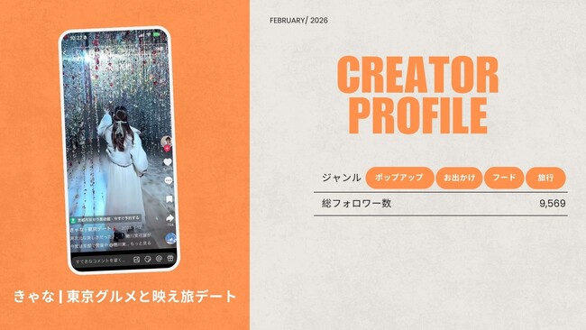 ショート動画取材班に「きゃな | 東京グルメと映え旅デート」が新たに加盟