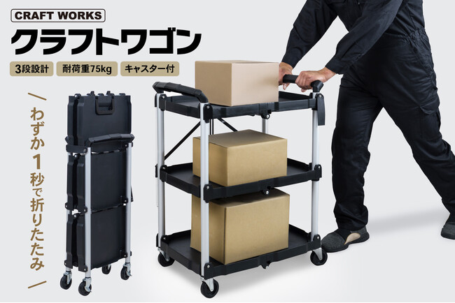 3段設計ツールワゴン「クラフトワゴン」入荷。現場の不便を全て解決！重い荷物もスムーズに運べる運搬性能と、移動も固定も快適な万能キャスターで作業性向上。用途が広がる新サイズ90kg・120kgも同時追加