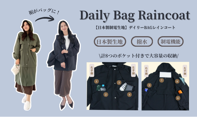 裾がバッグに!?新発想の手ぶらコート。SNSで話題の元鈴木さんブランドから日本製生地を使った大容量8ポケット仕様の撥水コートが新登場！2月25日(水)販売。