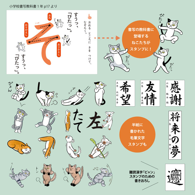 2月22日は「猫の日」／教科書の猫のキャラクターたちがスタンプに！／小学校書写教科書のLINEスタンプ販売開始