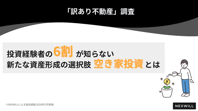 5人に2人が投資経験を持ついま、投資経験者※の6割が知らない新たな資産形成の選択肢「空き家投資」とは｜訳あり不動産調査
