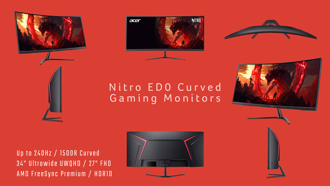 Acer、湾曲1500RのNitro ED0ゲーミングモニター3機種を発売 -34インチUWQHDのウルトラワイドモデルと27インチモデルをラインアップ-