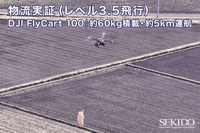 DJI FlyCart 100で“レベル3.5飛行”を実施した物流実証を実施｜約60kg積載・約5kmの運航を検証
