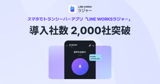 サービス開始1年で導入企業数が2,000社を突破！ ～スマホでトランシーバーアプリ「LINE WORKSラジャー」～