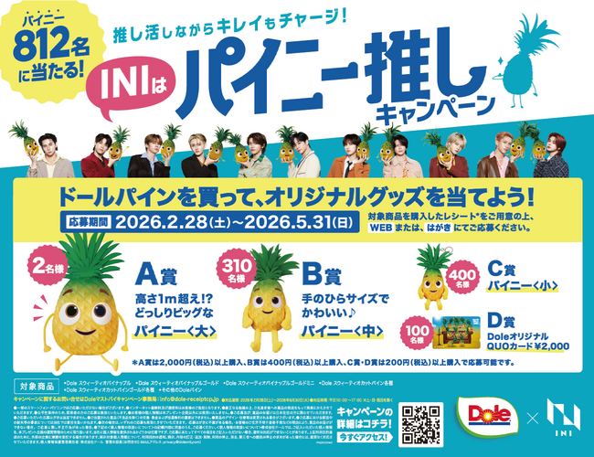 “フルーツでスマイルを。”のDole 『推し活しながらキレイもチャージ！INIはパイニー推しキャンペーン』開催！