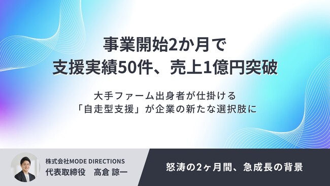 事業開始2か月で支援実績50件、売上1億円突破。大手ファーム出身者が仕掛ける「自走型支援」が企業の新たな選択肢に