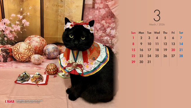 いなばペットフード　わんちゃん・猫ちゃんの「ひな祭り」 ショットを公開！2026年3月カレンダー画像