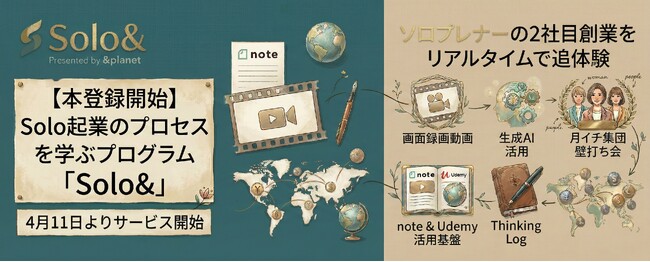 【本登録開始】ソロプレナーの2社目創業を「リアルタイム追体験」するプログラム『Solo &』──生成AI時代の社員ゼロ経営を完全公開