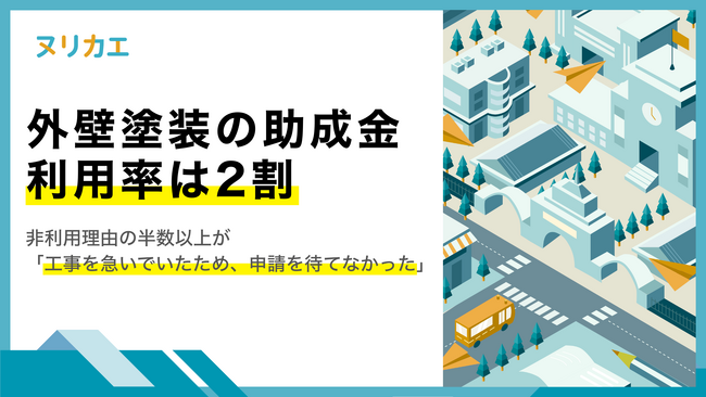 【助成金実態調査】外壁塗装の助成金、利用率は2割。非利用理由半数以上が「工事を急いでいたため、申請を待てなかった」