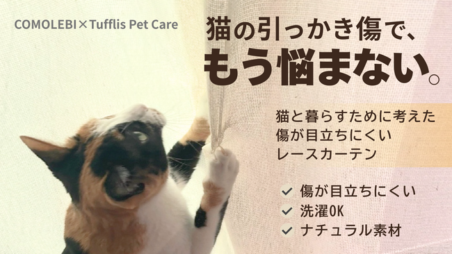 猫の引っかき傷に、もう悩まない。傷が目立ちにくいレースカーテン「Tufflis」新モデルを開発。Makuakeにて３月５日より先行公開